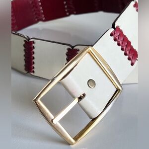 Vintage 70’s Harness House White Steerhide Leather Belt Red Whipstitch Size 34